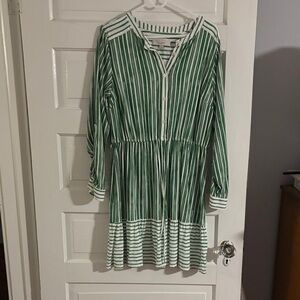 Green and White Striped Button Front Dress
